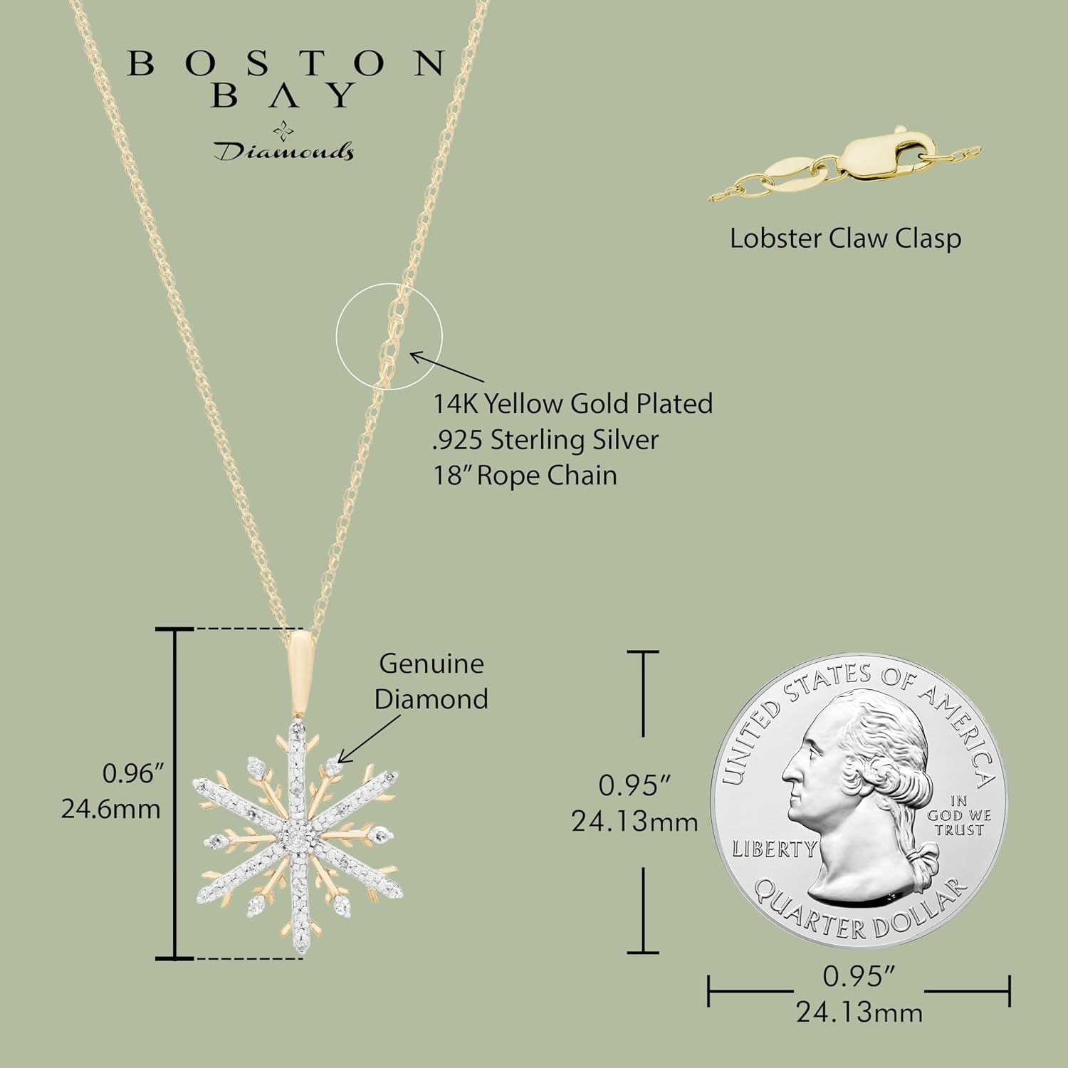 Diamond Snowflake Pendant Necklace with 18" chain - Choice of Style