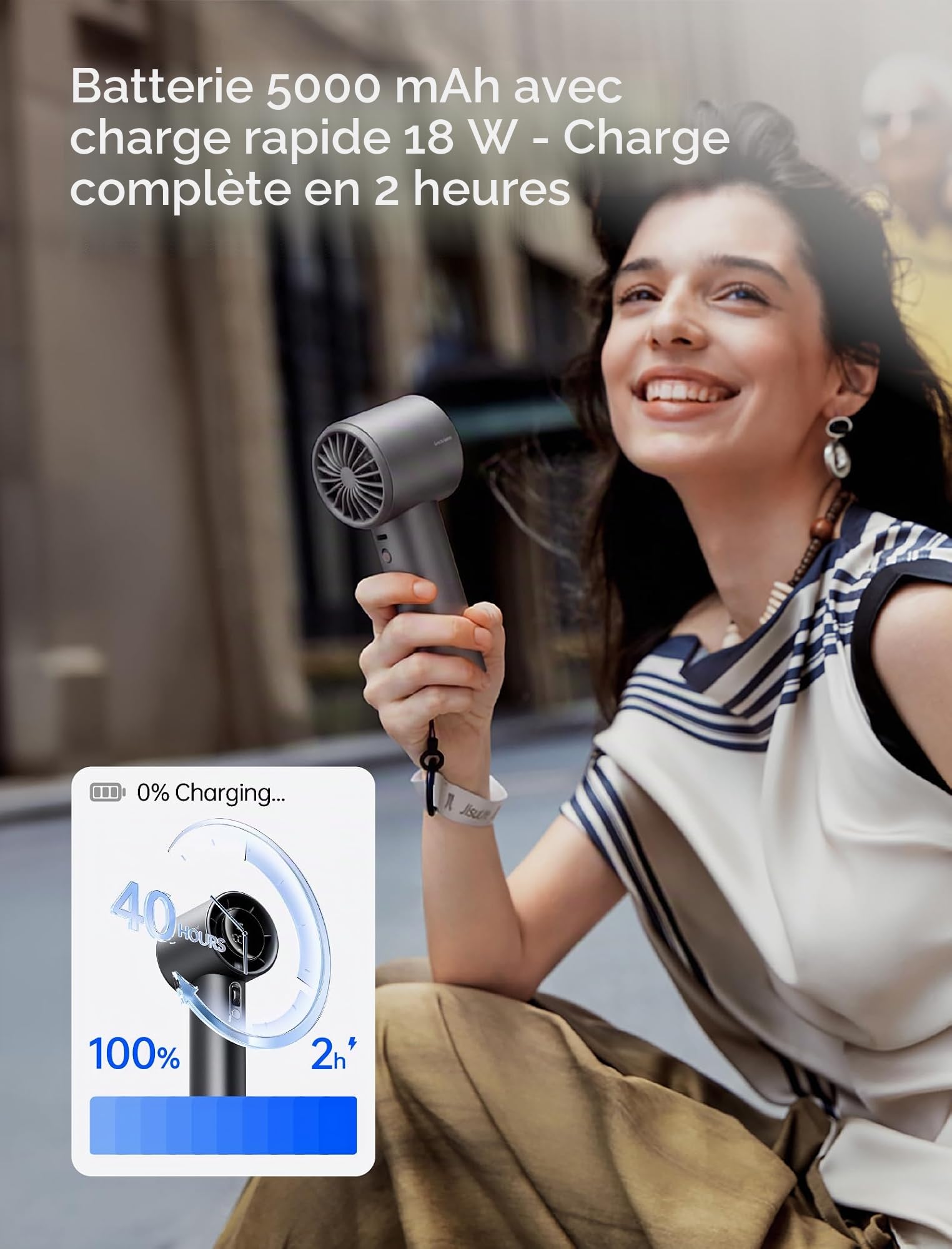 JISULIFE Ventilateur Portable à Main,Mini Ventilateur Turbo Réglable en Vitesse(de 1 à 100),Batterie de 5000mAh avec Corps en Métal,Affichage Numérique,pour Femmes Hommes Voyage/Extérieur-Gris