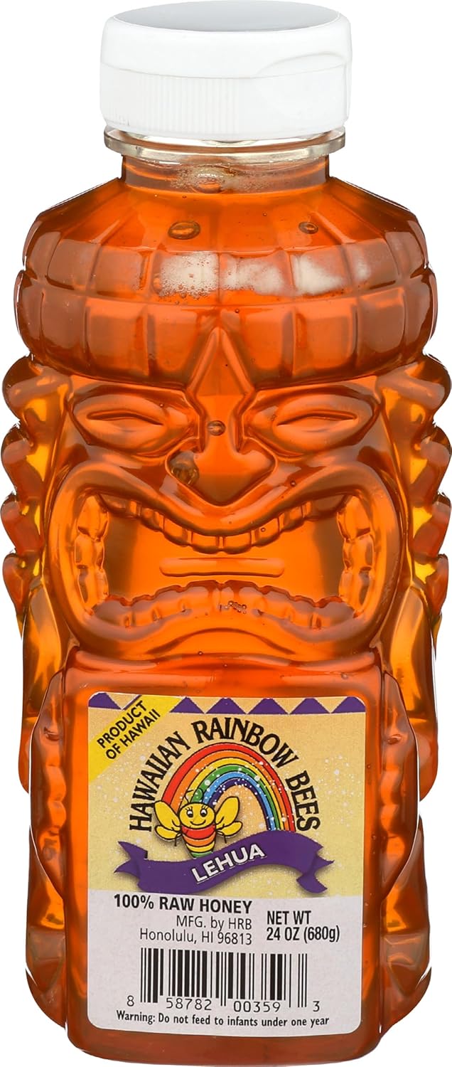 HAWAIIAN RAINBOW BEES Raw Lehua Honey Tiki Bottle, 24 OZ