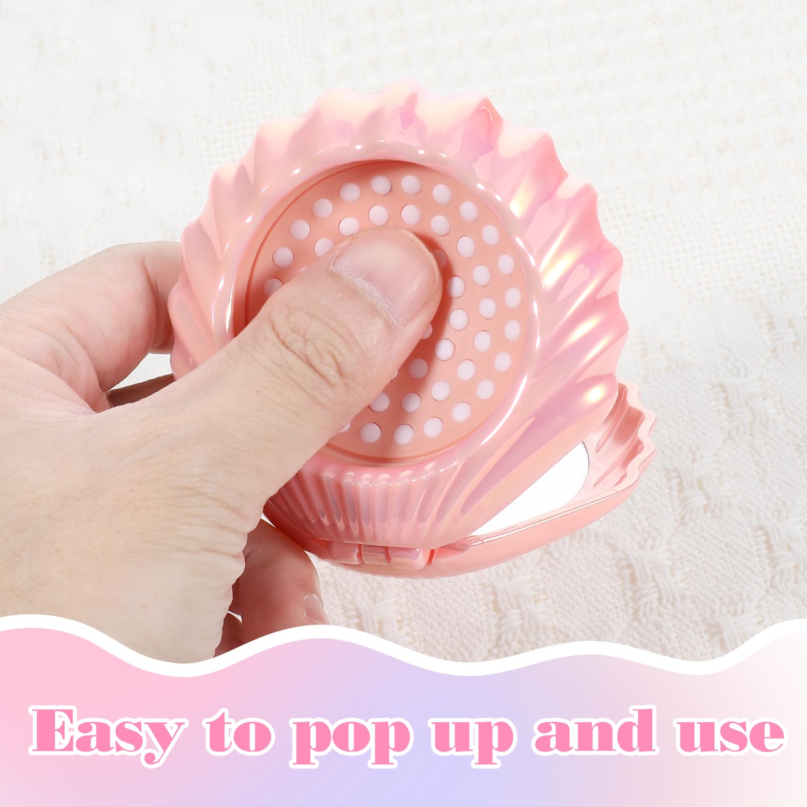 Foldable Travel Hair Brushes with Mirror Shell Shape Portable Folding Pocket Hair Brush Cute Mini Hair Comb Compact Size Hair Massage Comb Small Makeup Mirror Set Gifts for Girls Women - Image 4