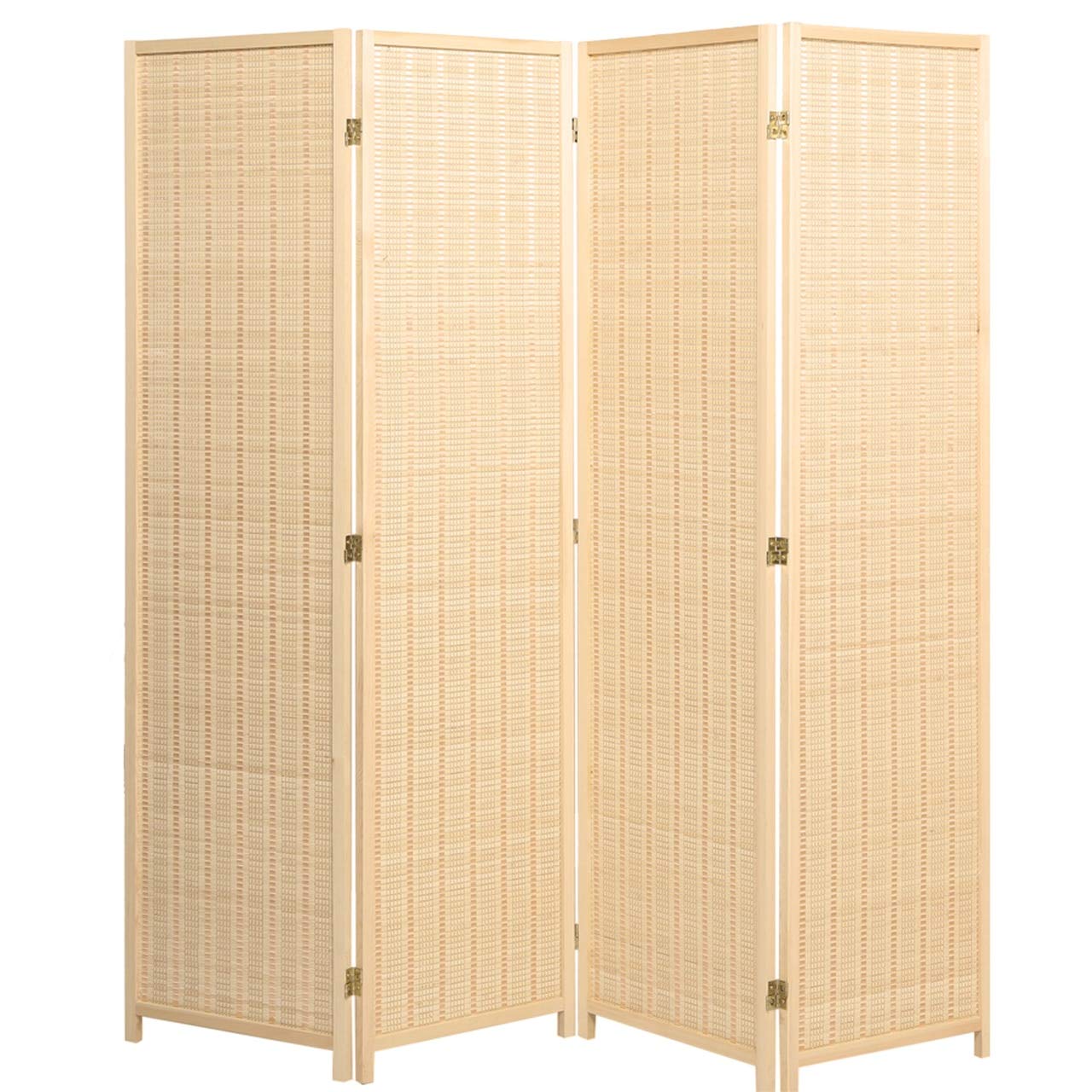 Legacy Decor4 Panel Natural Color Wood and Bamboo Weave Room Divider