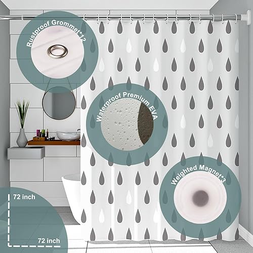 Miniatura 3 de Forro de cortina de ducha de plástico, forro de ducha de EVA 6G de alta calidad, cortinas de ducha para baño con 3 pesos magnéticos y ojales