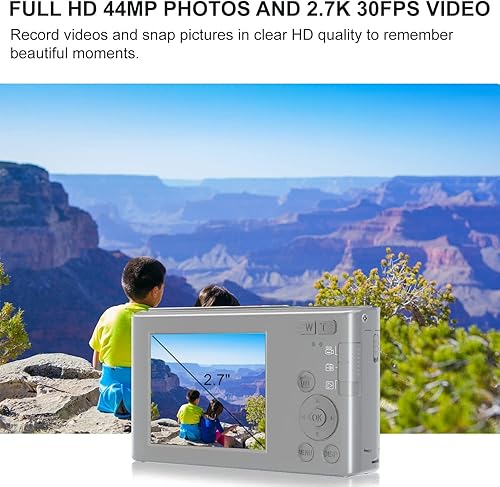 Acuvar Cámara digital compacta de apuntar y disparar de 44 MP, zoom digital de 16X, pantalla de 2.4 pulgadas y tarjeta SD de 32 GB, lector de