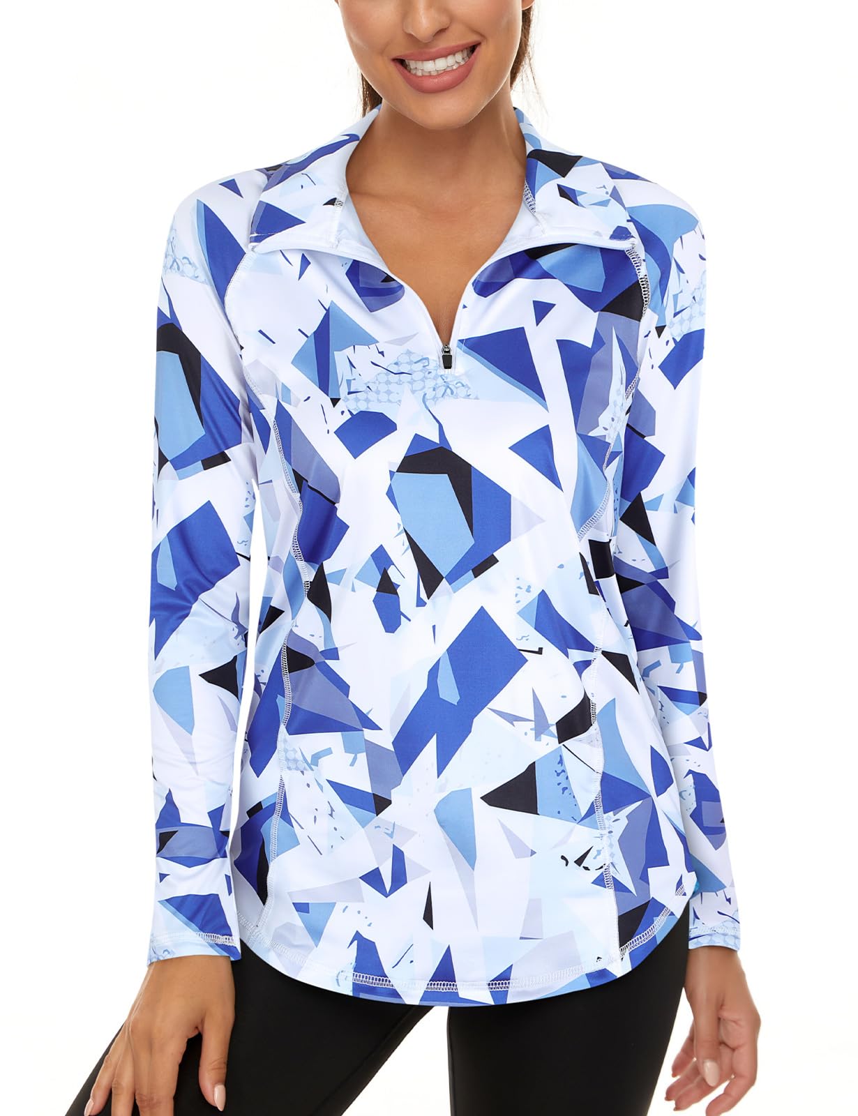AkiooueWomens Long Sleeve UPF 50+ Running Tops 1/4 Zip Gym Sports Workout Cycling Golf Shirts
