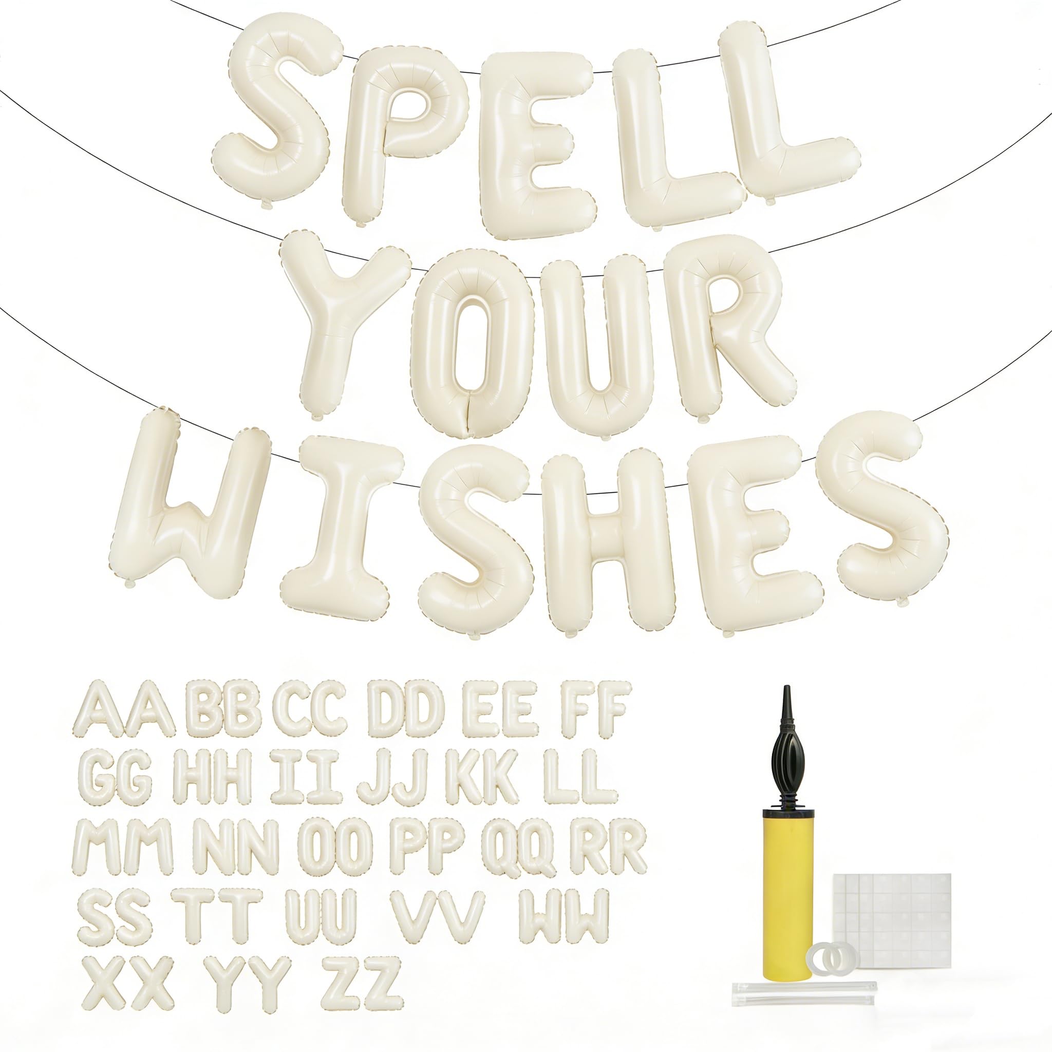 Cream Letter Balloons Banner Kit, 52 Pcs 14 Inch Alphabet Foil Balloons, 2 A-Z Sets with Pump, Ribbon & Glue Dots, Create Any Phrase for Birthday Party, Graduation, Baby Shower — image 1