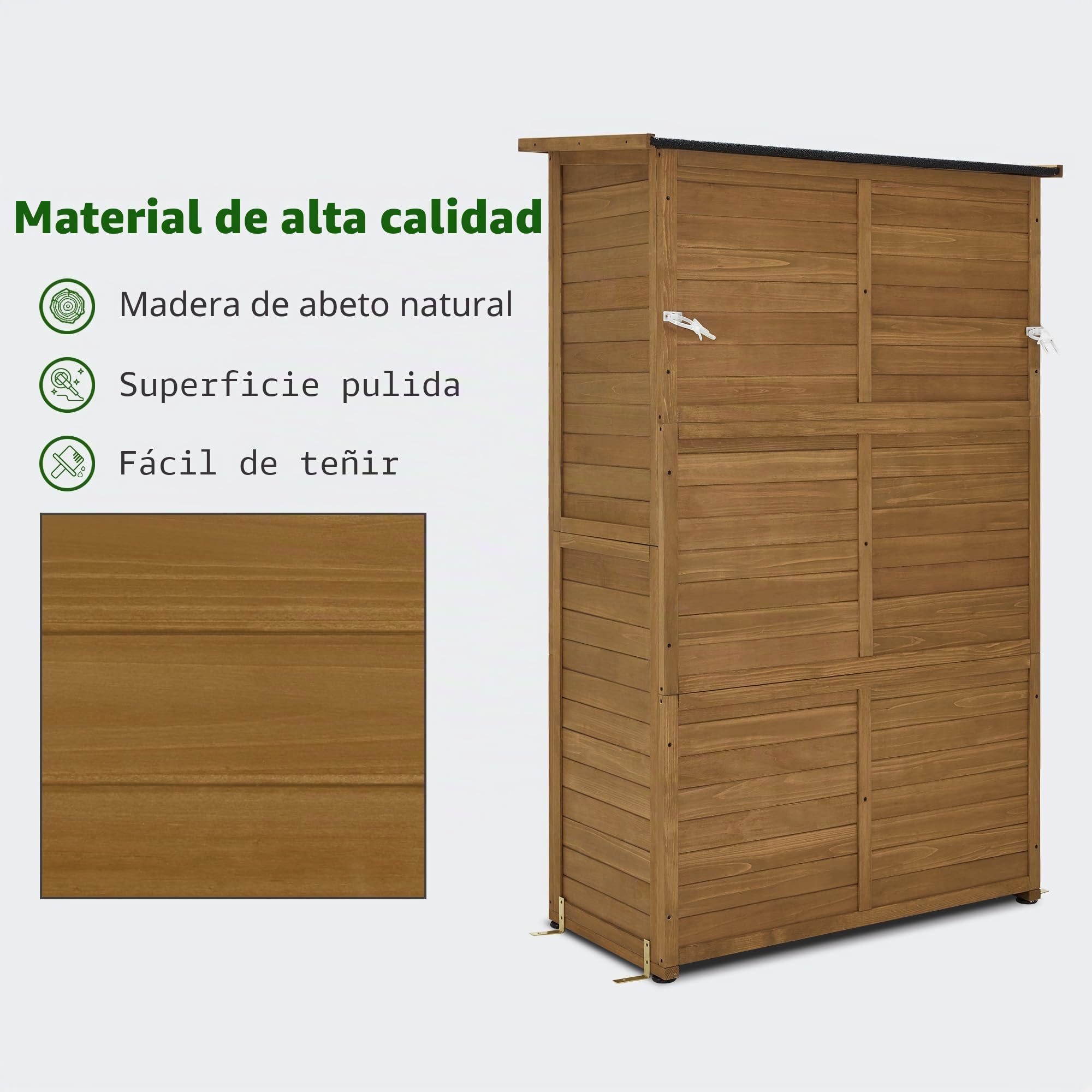 M MCombo Armario de jardín Caseta de jardín de Madera Resistente a la Intemperie, caseta para Herramientas Jardín Exterior Impermeable, para Exteriores Balcón Terraza, 55×110×175 cm, 0130D (Natural)