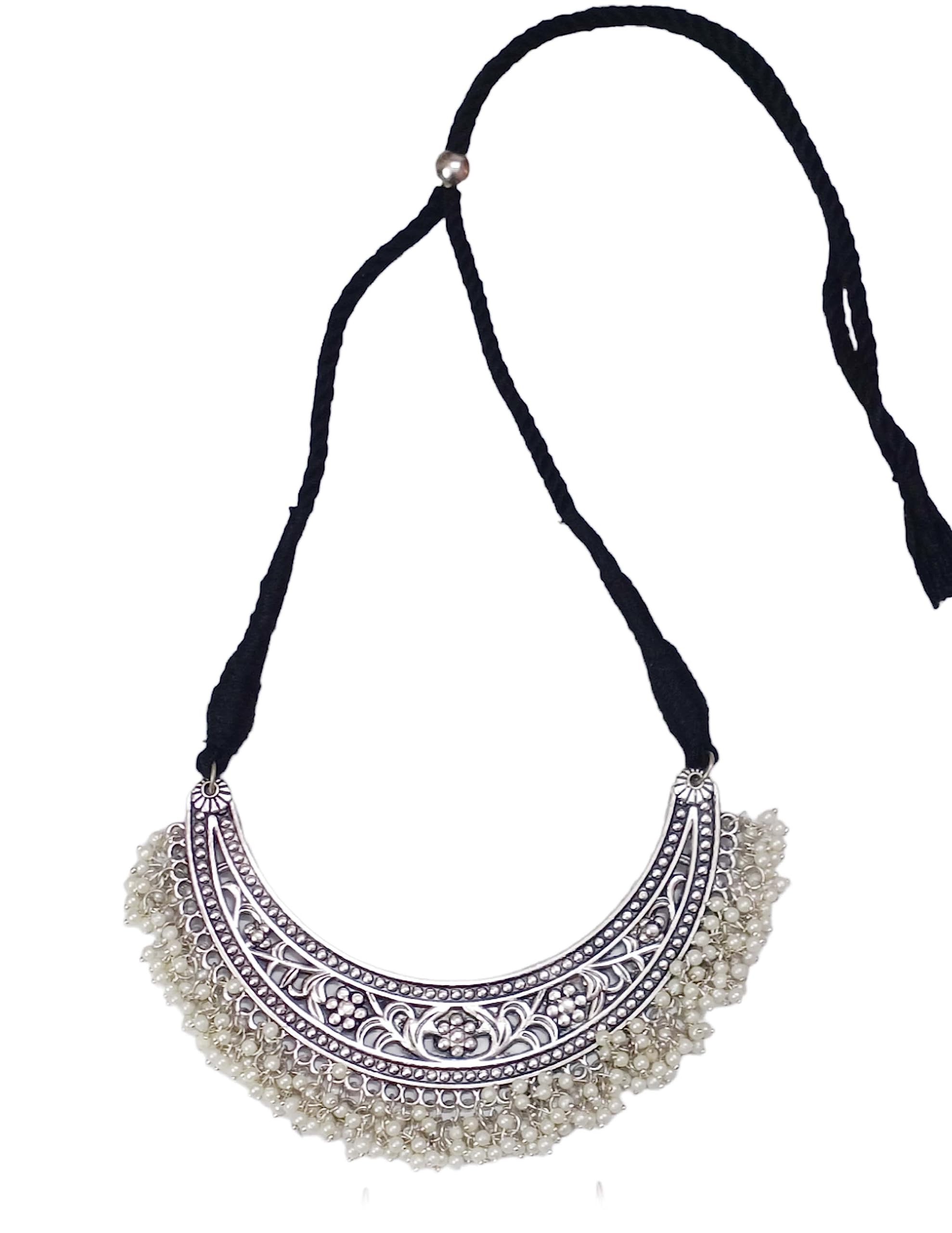 Total Fashion Stylish Boho Trible Pearl Work Silver Oxidised Choker Necklace Jewellery Set Women for Girls (B0C9Y2258D) Amazon Price History, Amazon Price Tracker