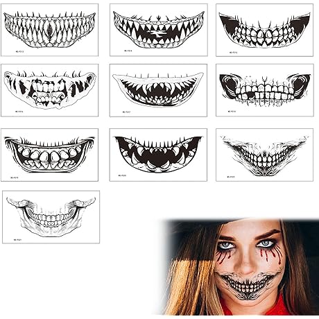 Halloween Big Mouth Lips Sticker Temporary Tattoo, Halloween Tattoo Horror Prank Props