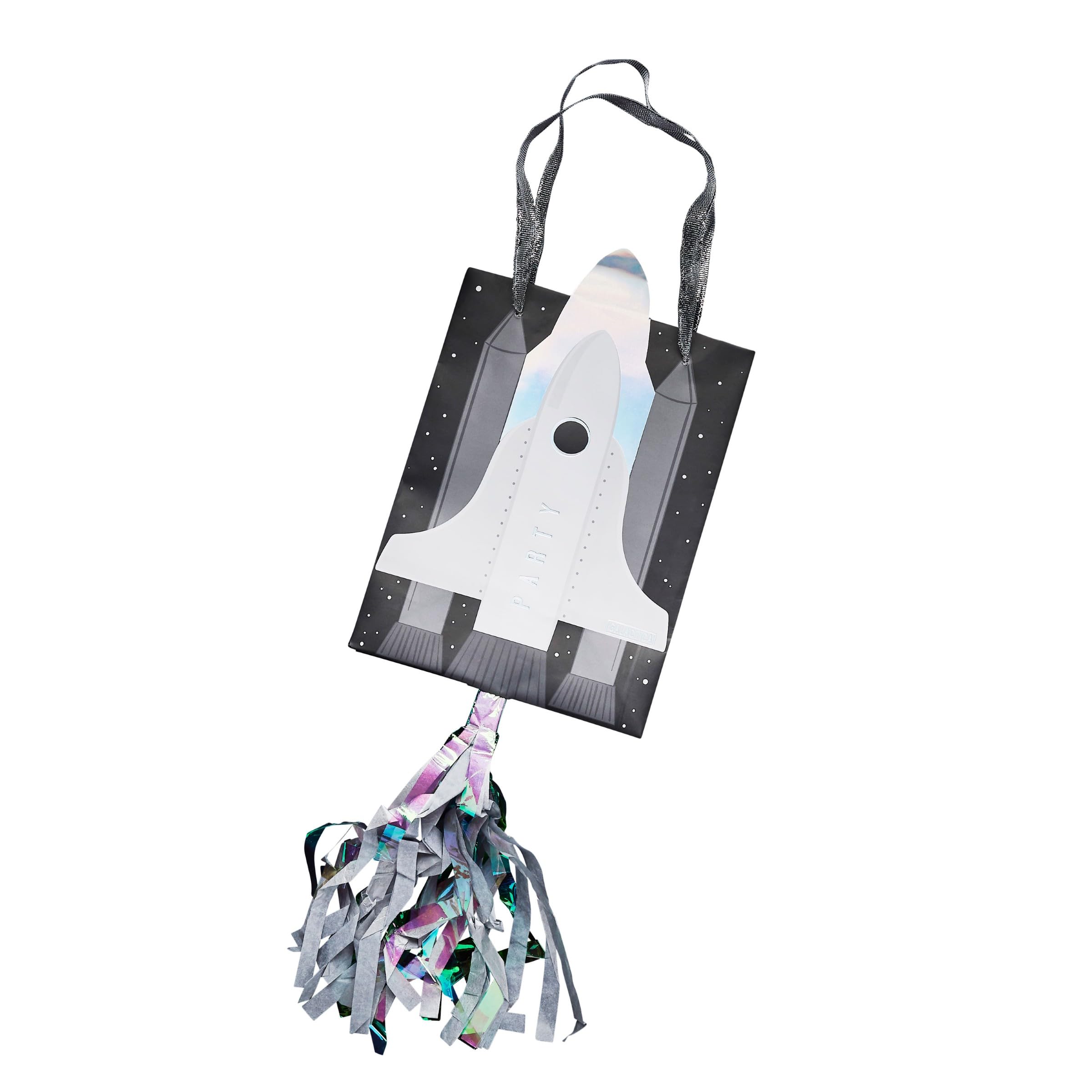 Space Party Bags with Tassels, Pack of 5, Shuttle Design Party Treat Bags, 200 x 150 x 100 mm