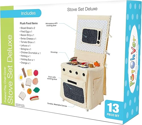 Miniatura 9 de Juego de estufa de lujo, 13 piezas, juego de estufa de cocina de tela, incluye comida y accesorios de felpa para desayuno y almuerzo, perfecto para