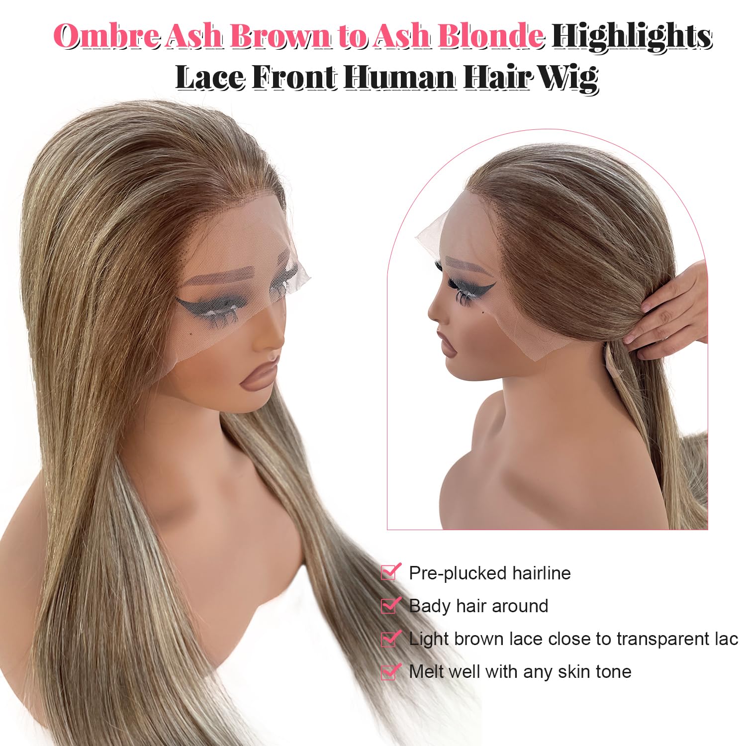 Full lace 18 inch ash brown : human hair wig ? Amazon.com : Smavida Ombre Highlights Ash Brown Wigs Human  main image 2