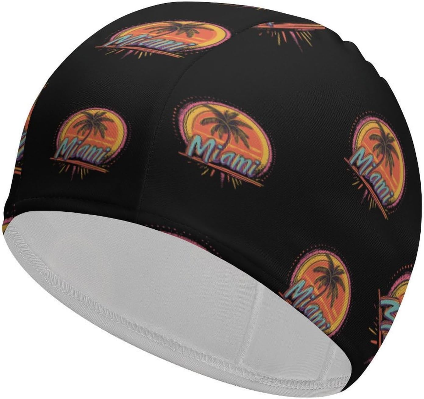Vintage Miami Tree Womens Swim Cap for Men Adult Swimming Hat Curly Short Medium Long Hair