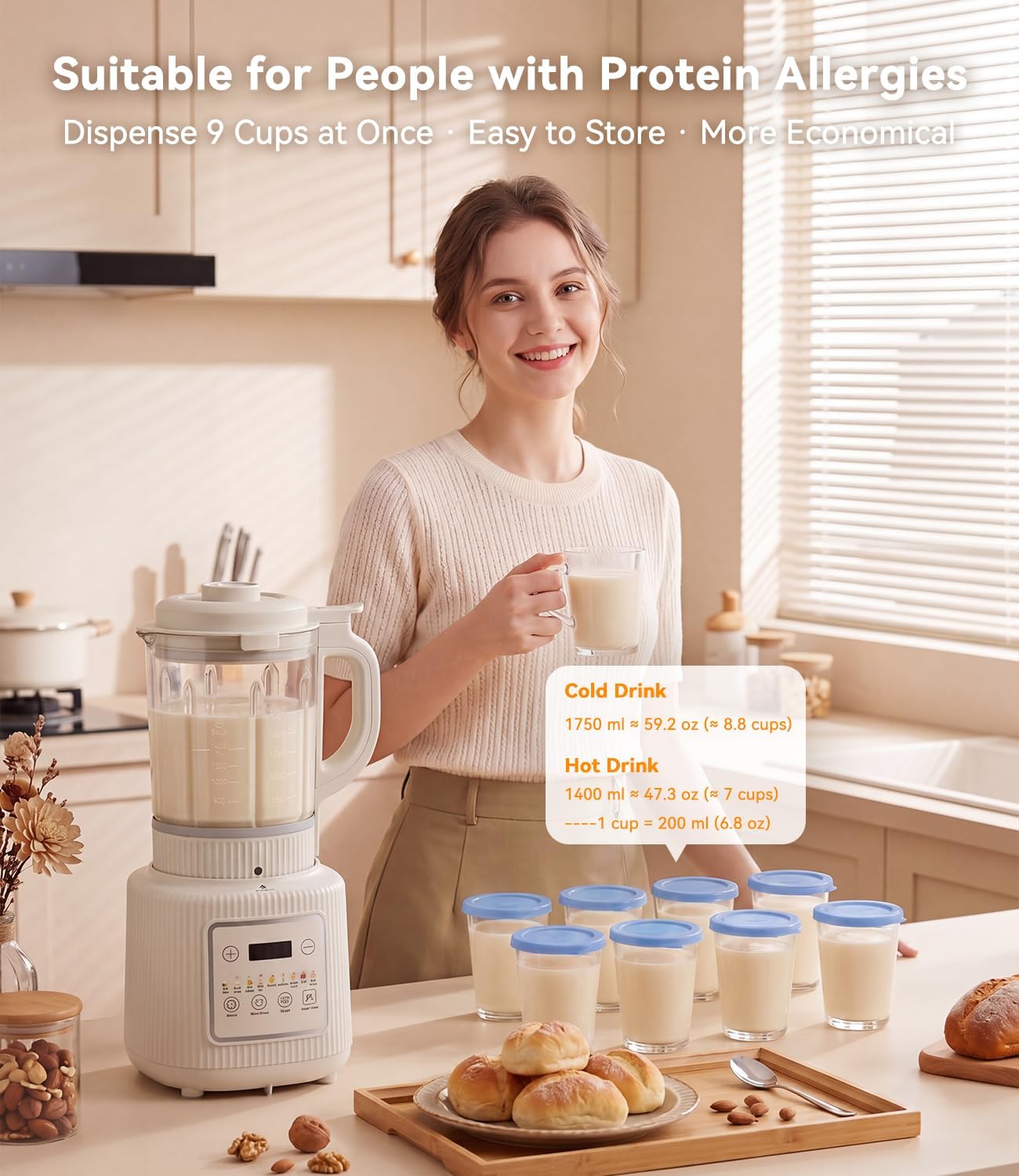 Encyclpo Nut Milk Maker Machine, 59.18 oz Automatic Nut Milk Maker with 11-in-1 Programs, Soy Milk Maker & Baby Food Maker, Detachable Glass Pitcher, Auto Clean, Delay Start, Keep Warm, LED Display
