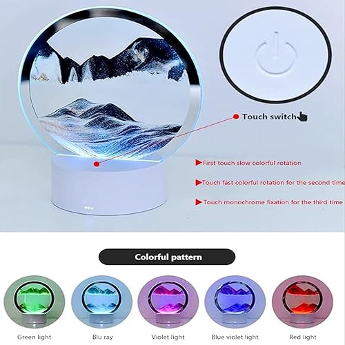 Miniatura 7 de Luz nocturna de pintura de arena 3D, luz de reloj de arena dinámica con cambio de 7 colores, rotación 360, verde, con control remoto