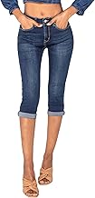 Nina Carter P132 Women's Skinny Fit Capri Jeans High Waist Distressed Look and Wash