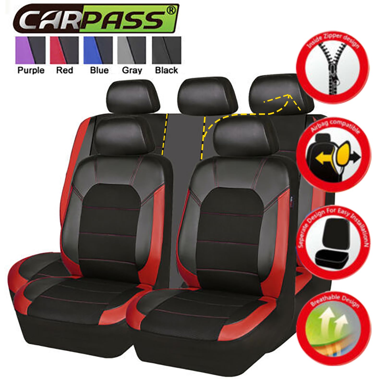KLUFO Coche Cuero Fundas Asientos para Skoda Fabia Mk2 (5J) 2008 2009 2010 2011 2012 2013 2014, Protección del Asiento Cómodo Impermeable Transpirable Accesorios,Red