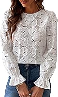 CUPSHE Women's Eyelet Long Sleeve Lace Blouse - Hollow Out Crochet Embroidered Tops, Dressy Casual Shirts 2025 Fashion