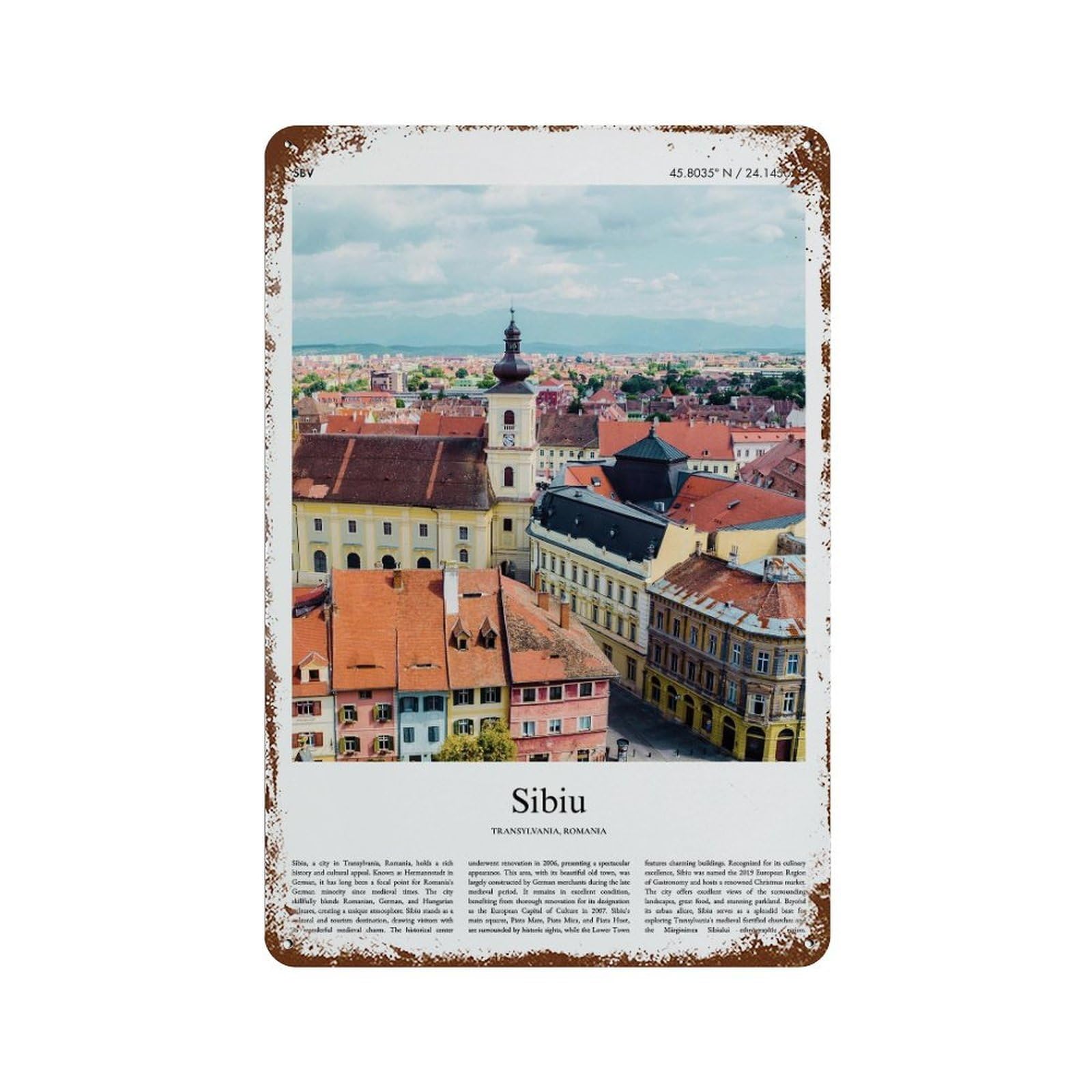 xiaoxiaoshen Sibiu Transylvania, Romania City Scenery Wall Decor Art Metal Tin Poster Modern Home Decor Art Home Bar Shop Decorations Vintage Sign 30x20cm