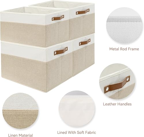 Miniatura 3 de SNWDN Paquete de 6 cestas de almacenamiento de tela para organizar contenedores plegables de tela con asas para organización del hogar y la oficina