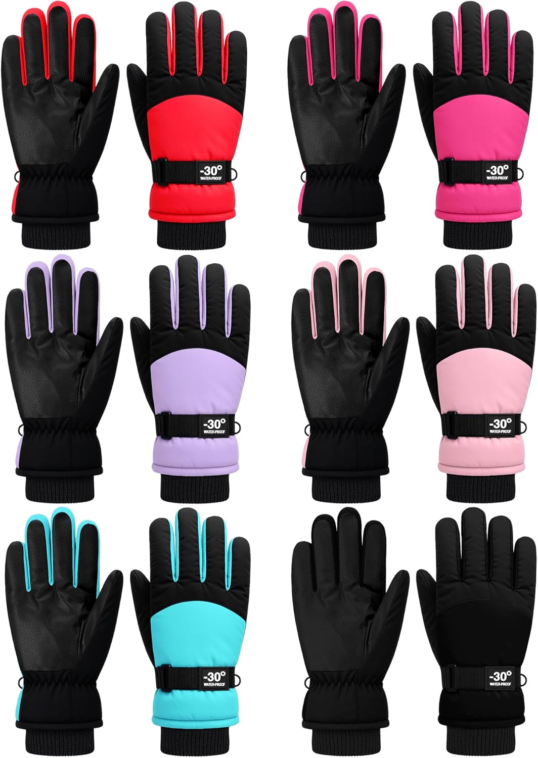 Bencailor 6 Pairs Mens Winter Snow Gloves Women Warm Waterproof Ski Mittens Adjustable for Adult Cold Weather