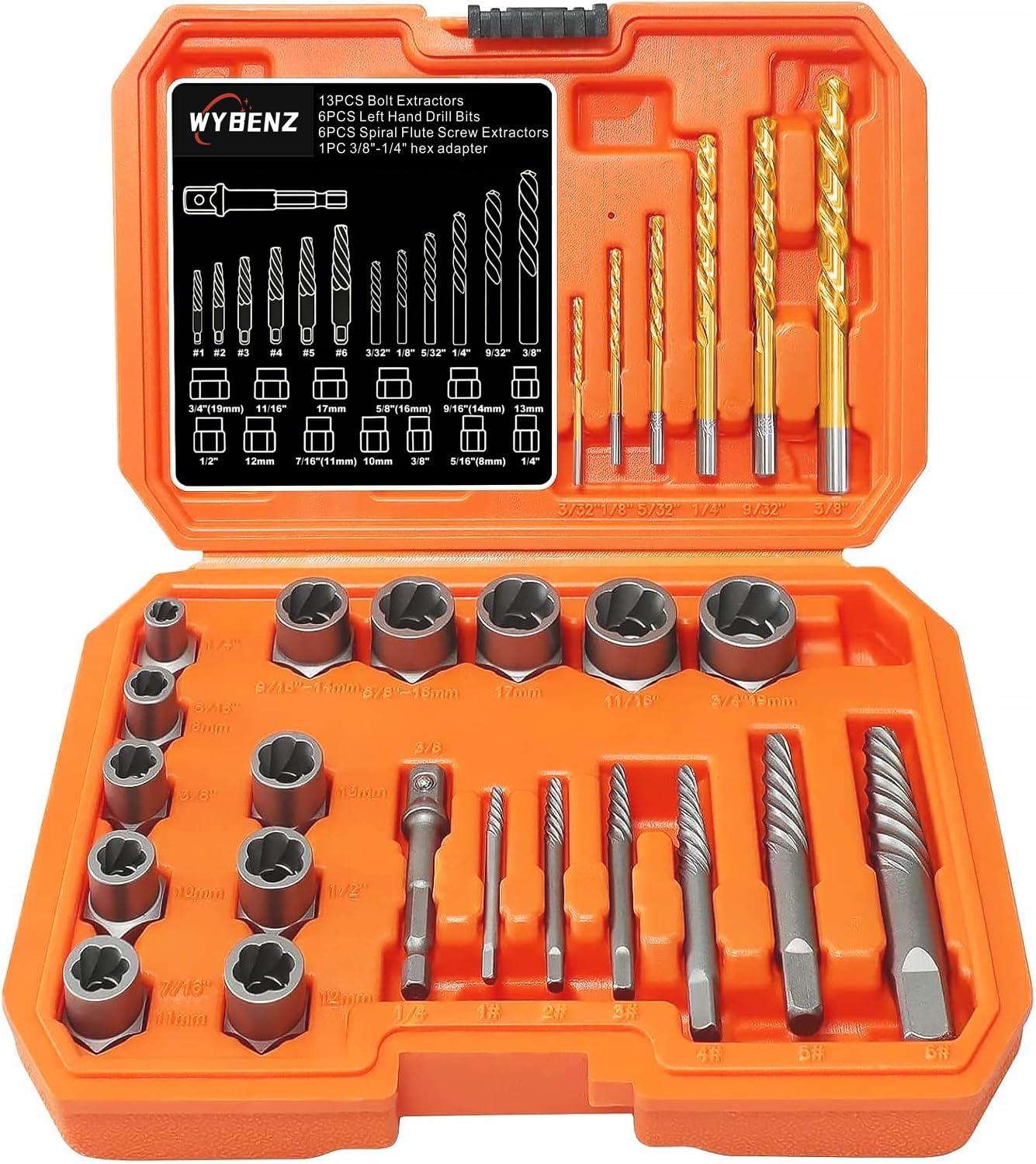 26PCS Easy Out Screw Bolt Extractor Set and Left Hand Drill Bits Set