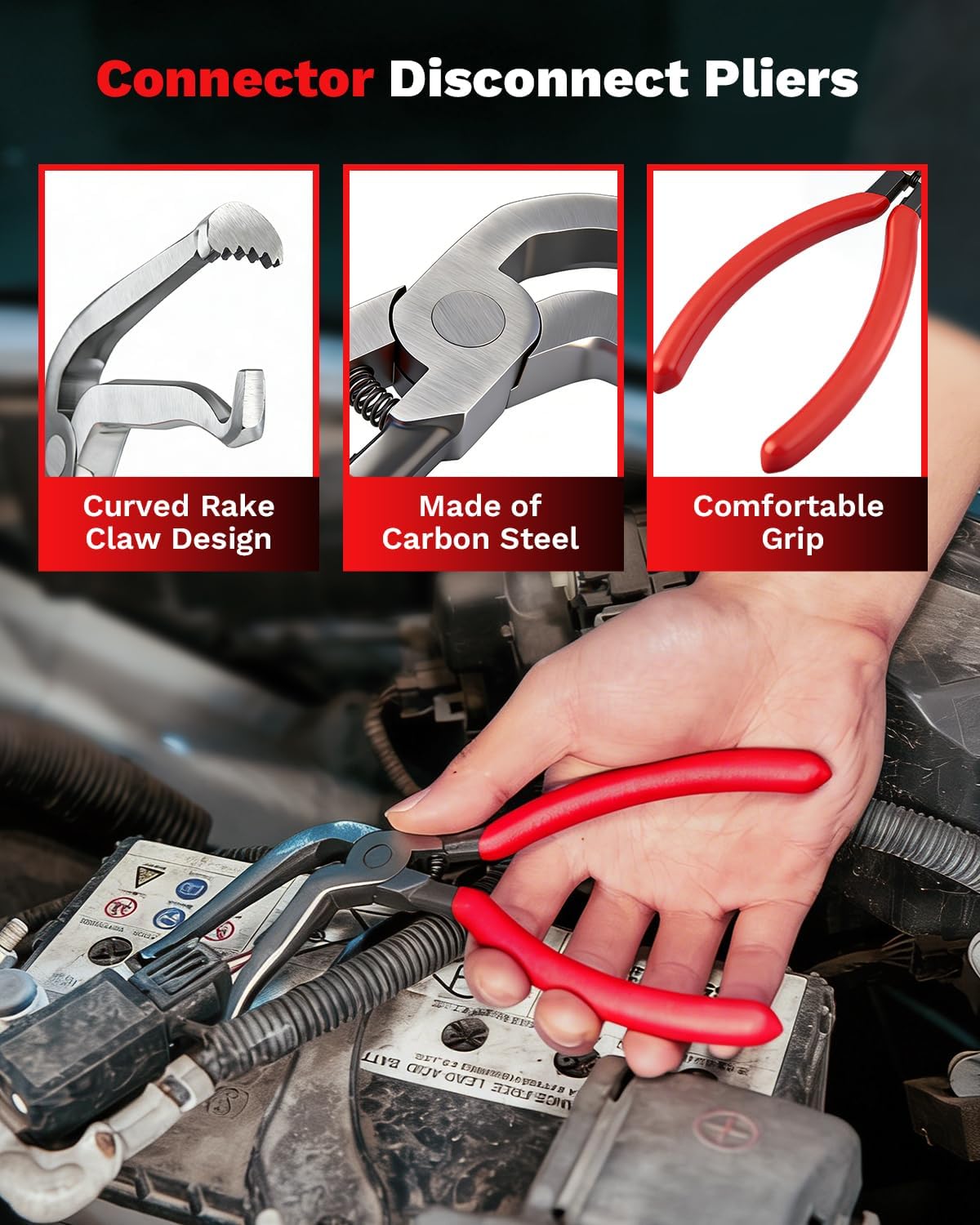 Saker Electrical Disconnect Pliers Electrical Connector Removal Tool – 5PCS Automotive Hose Clamp Tool Set for DIY Car Owners, Safe Electrical Connector Removal, Tight Engine Bay Repair & Maintenance