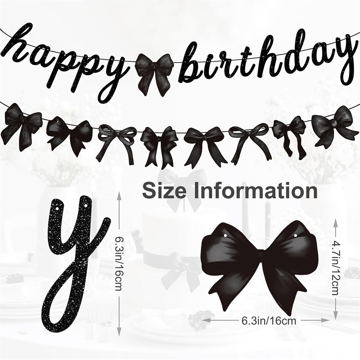Black Bow Happy Birthday Banner Garland for Baby Shower Girl Black White Bow Party Decor Coquette Birthday Party Decorations