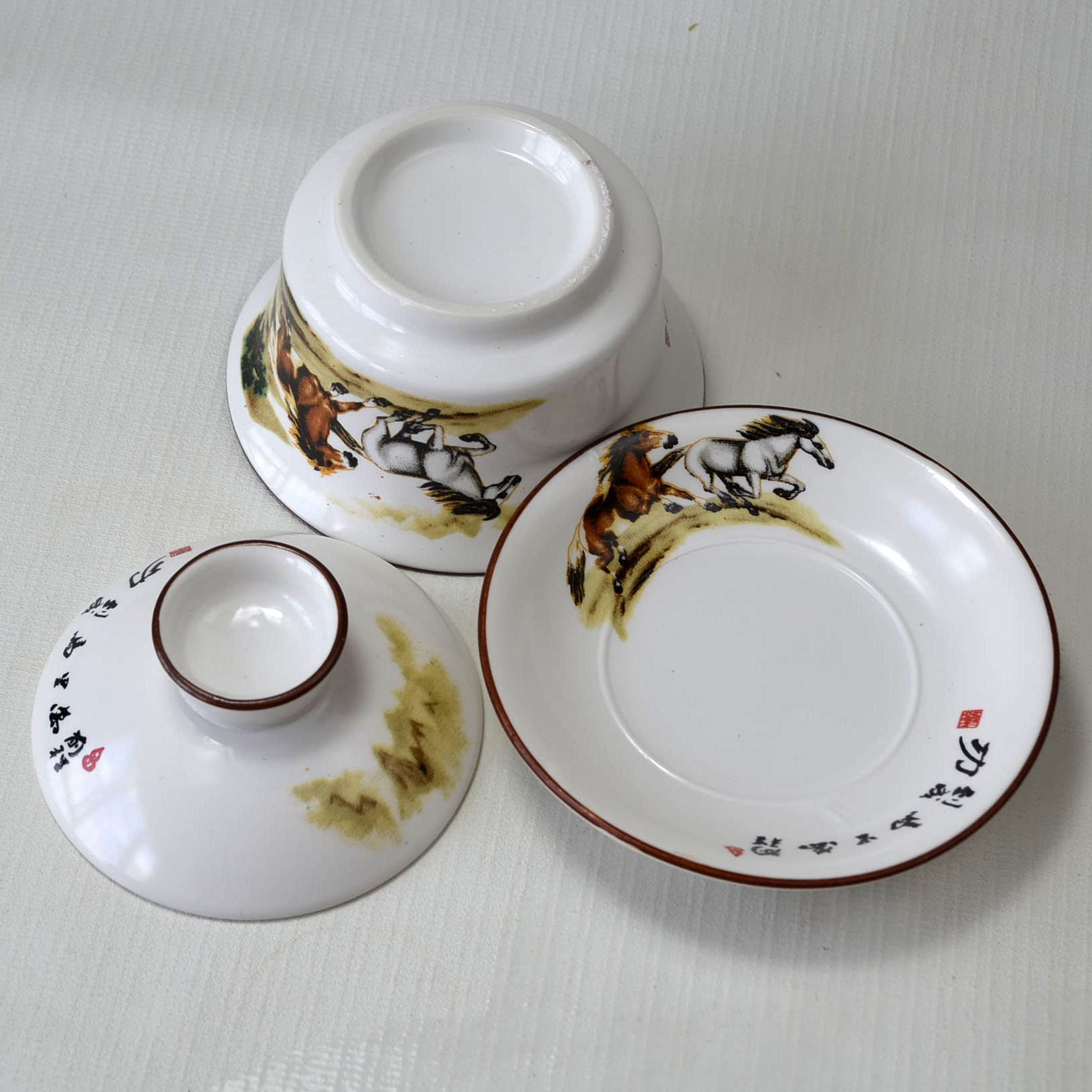 Gaiwan Teacups Chiński kubek do herbaty Tureen Success Sancai Cover Bowl Gongfu Tea Set (Horse)