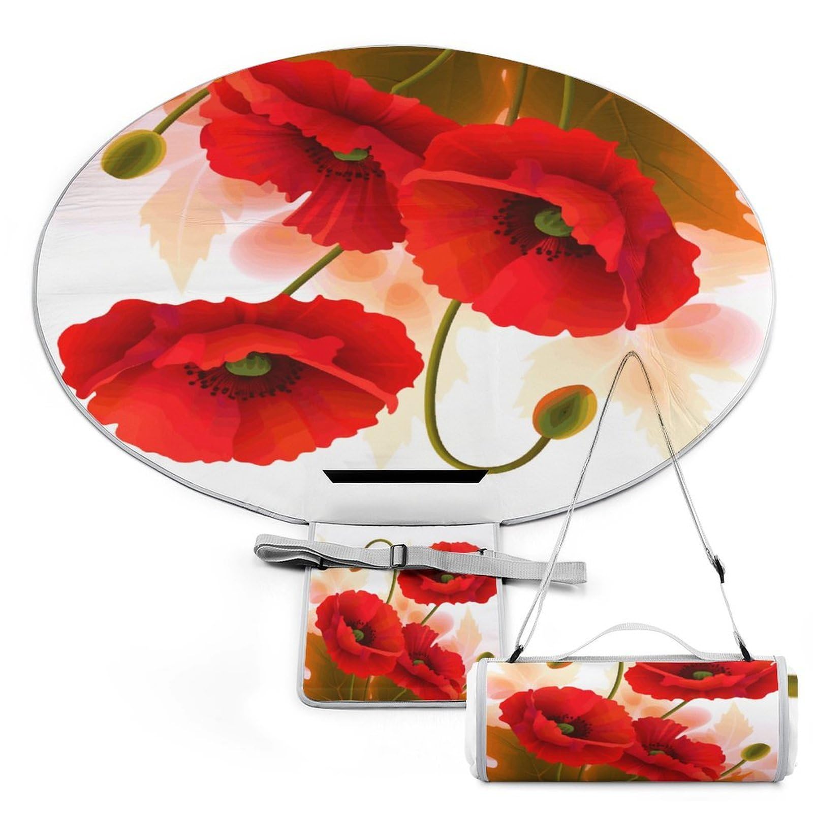 Nappe de pique-nique ronde fleurs de coquelicot pour déjeuner sur l'herbe