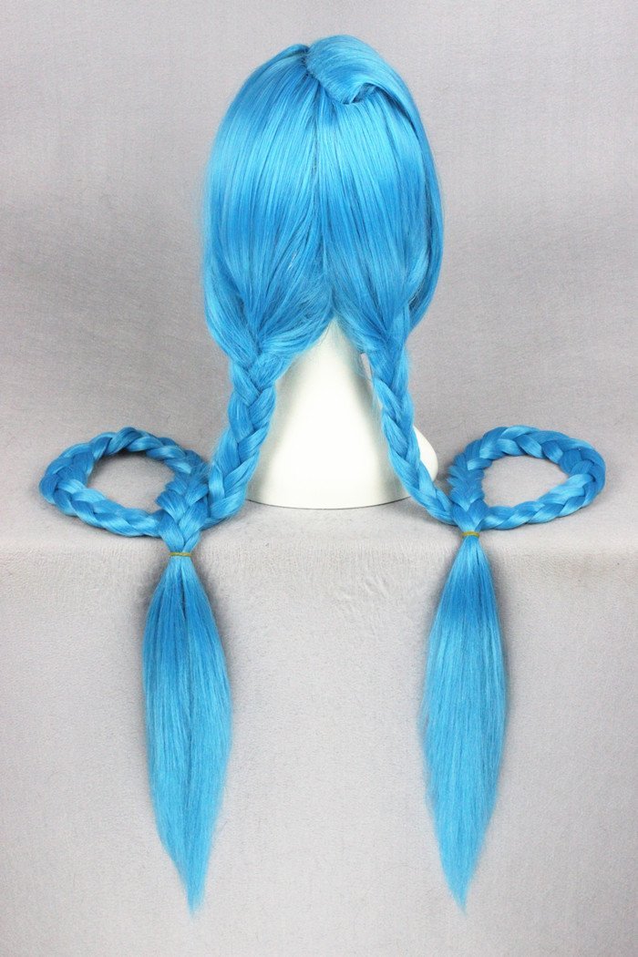 Halloween Cosplay Costume Wig 120cm 47" Long Blue Thick Synthetic Party Wig 2 Braids for Man & Women