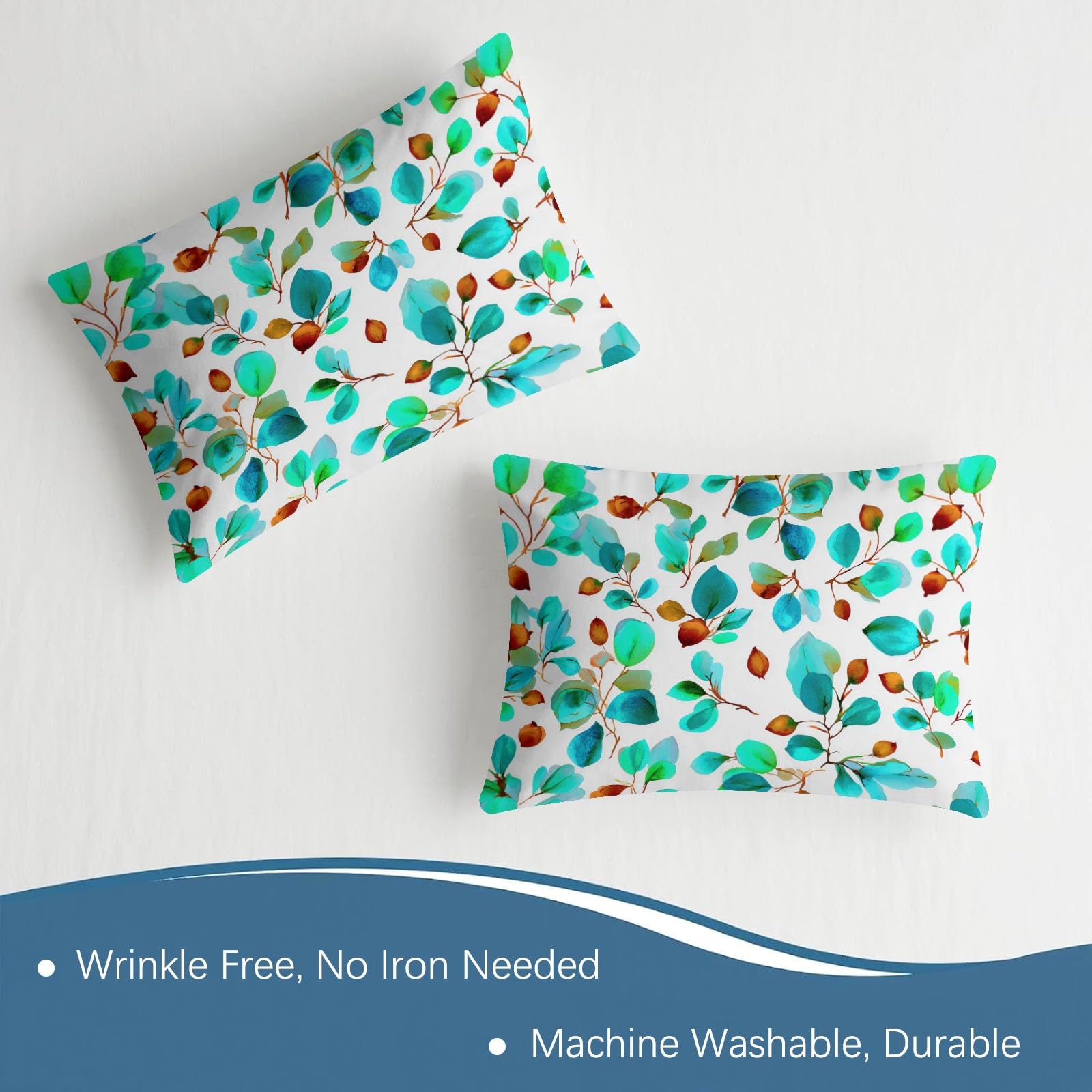 Juego de 3 sábanas bajeras ajustables de 140 x 200 cm para cuna, plantas de acuarela, sábana bajera de microfibra transpirable, sábana bajera con hojas verdes y 2 fundas de almohada con cremallera