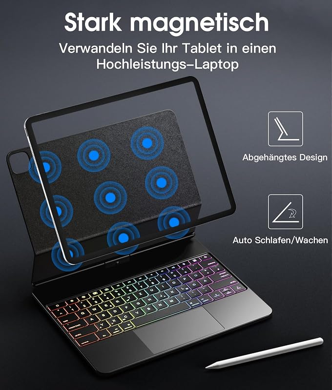 Vobafe iPad Air 13" és iPad Pro 12.9" Mágneses Billentyűzetes Tok 360° Forgatható Trackpad-dal