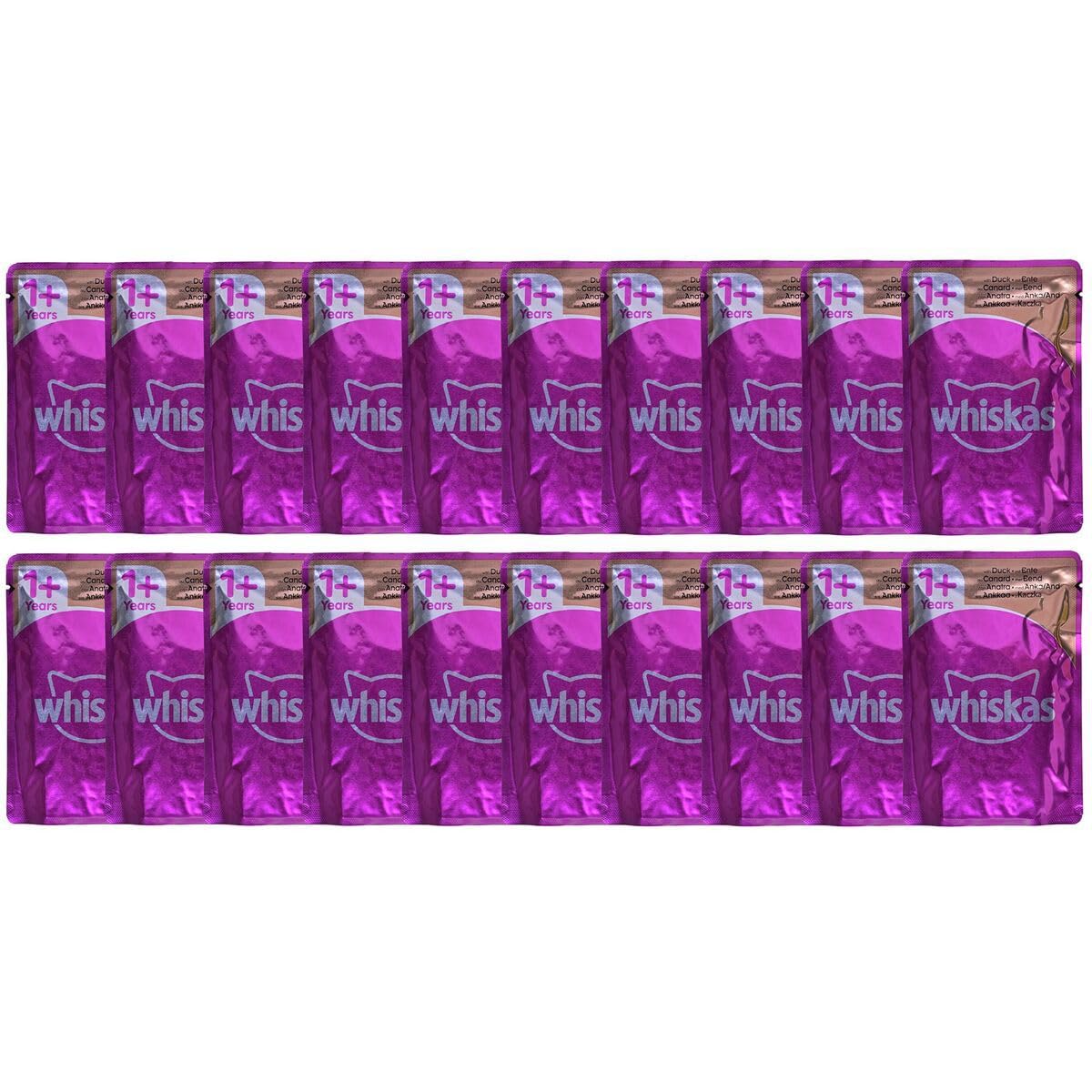 Whiskas Adult 1 + cibo umido per gatti, pollame in gelatina, 80 sacchetti per porzioni, 80 x 85 g, cibo umido per gatti adulti