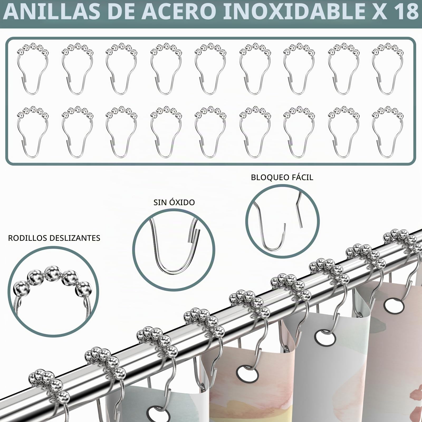 Barra De Cortina De Ducha, Barra De Ducha De Esquina Incluye 18 Anillos, [110-180cm], Barra De Arco Ajustable De Acero Inoxidable, Necesita Perforación, Sin Soporte De Techo, Para Baño Vestidor
