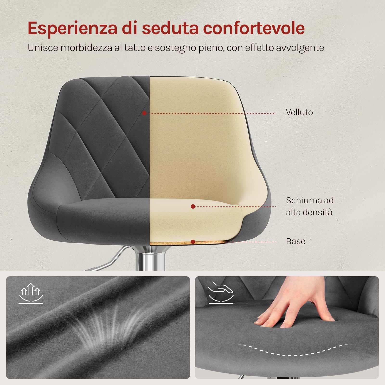 WOLTU Sgabelli cucina, Sgabelli da Bar Set di 2, Sedia da Bar Girevole Regolabile in Altezza, con Schienale Poggiapiedi, in PU, Grigio scuro, BH238dgr-2