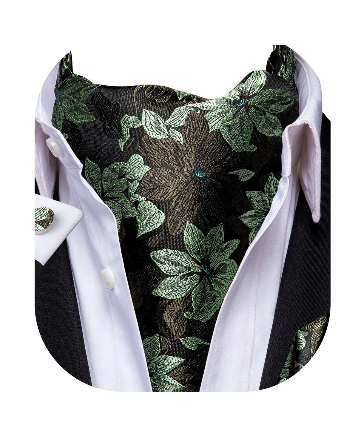 DubulleSilk Ascot for Men Paisley Floral Mens Cravat Tie and Handkerchief Cufflinks Set Casual