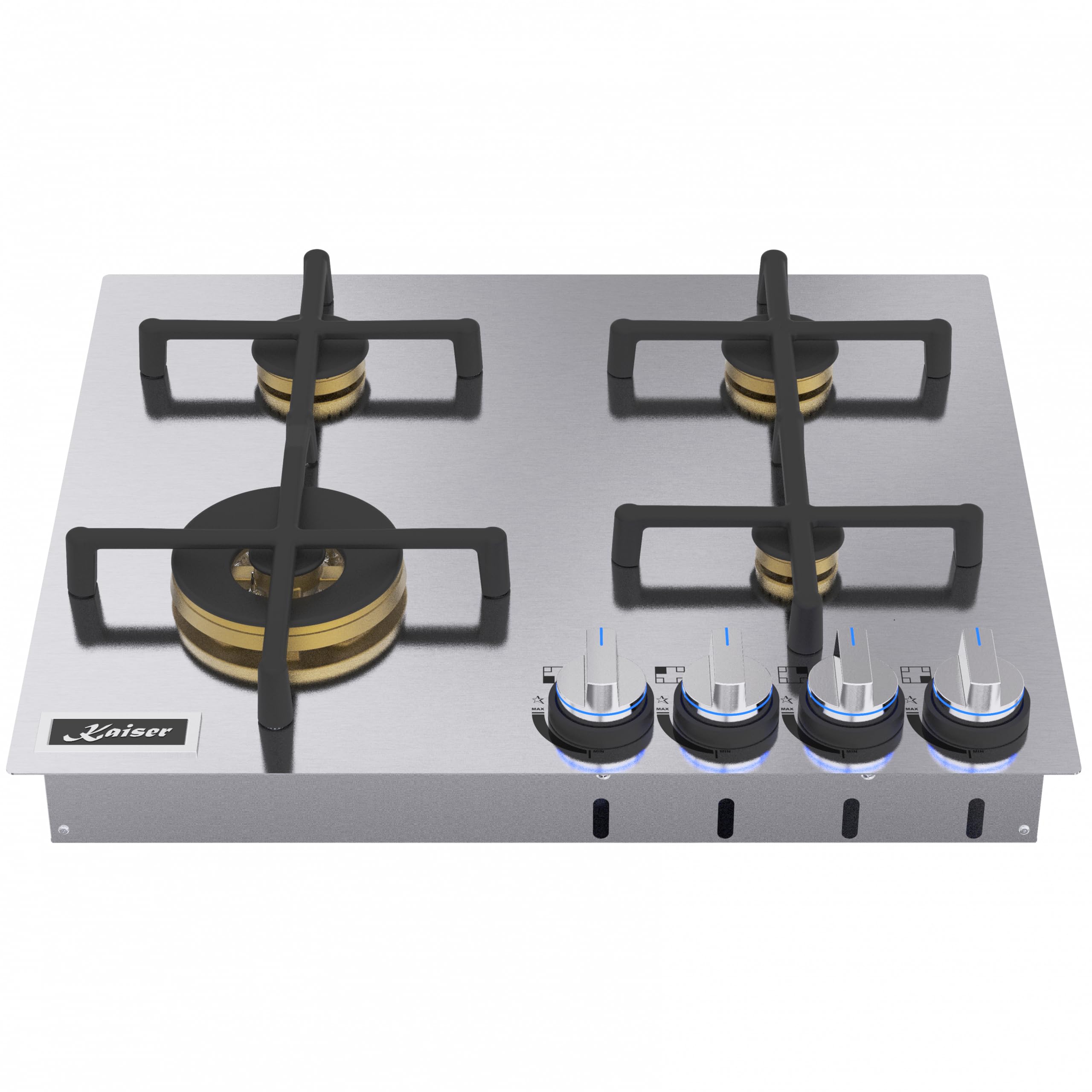 Kaiser Awangarde PRO płyta gazowa 60 cm ze stali nierdzewnej KG 6236 Turbo • Gas-on-Top • 4 palniki gazowe SABAF • palnik turbo wok 4,0 kW • żeliwny uchwyt na garnki • gaz ziemny i propan LPG