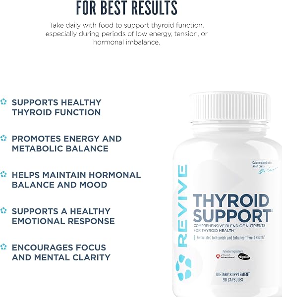 Revive MD Thyroid Support Supplement for Men & Women - Comprehensive Blend of Nutritents Supports Healthy Thyroid Function with Essential Vitamin, Minerals & Herbs (90 Capsules, 30 Servings)