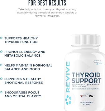 Revive MD Thyroid Support Supplement for Men & Women - Comprehensive Blend of Nutritents Supports Healthy Thyroid Function with Essential Vitamin, Minerals & Herbs (90 Capsules, 30 Servings)