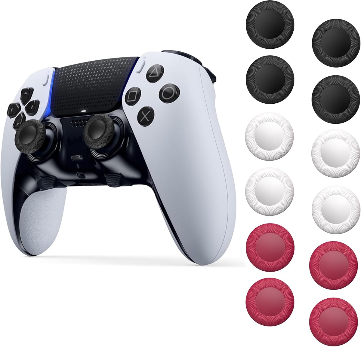 NEWDERY Tapas de agarre de repuesto para mando PS5/PS4 | Juego de repuesto de tapa de agarre para pulgar de silicona, diseño antideslizante, Compatible con controlador PS5/PS4, paquete de 12