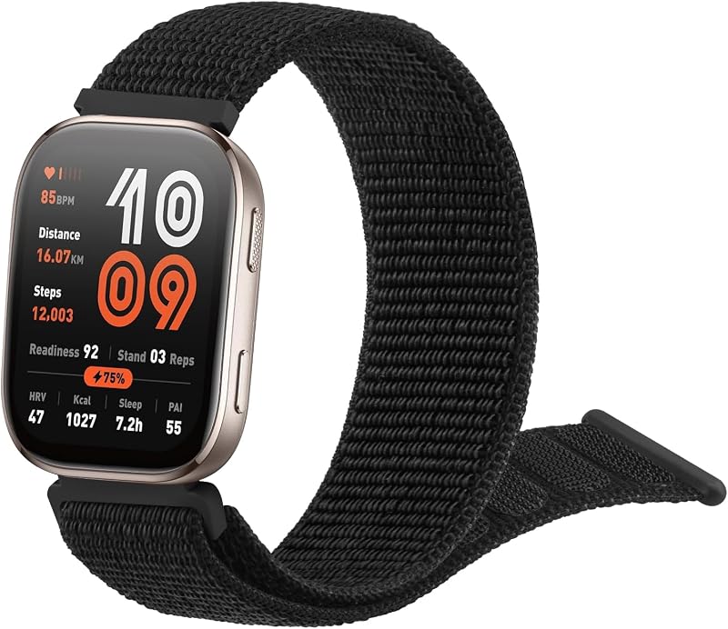 Amzpas Nylon Bands Compatible with Amazfit Bip 6/5 Watch Band, Amazfit GTR 4/3 Pro / 3 / 2e / 2 / GTR 47mm Smart Watch, 22mm Soft Sport Replacement Strap for Bip 6/5 GTR 4 Bands Women Men