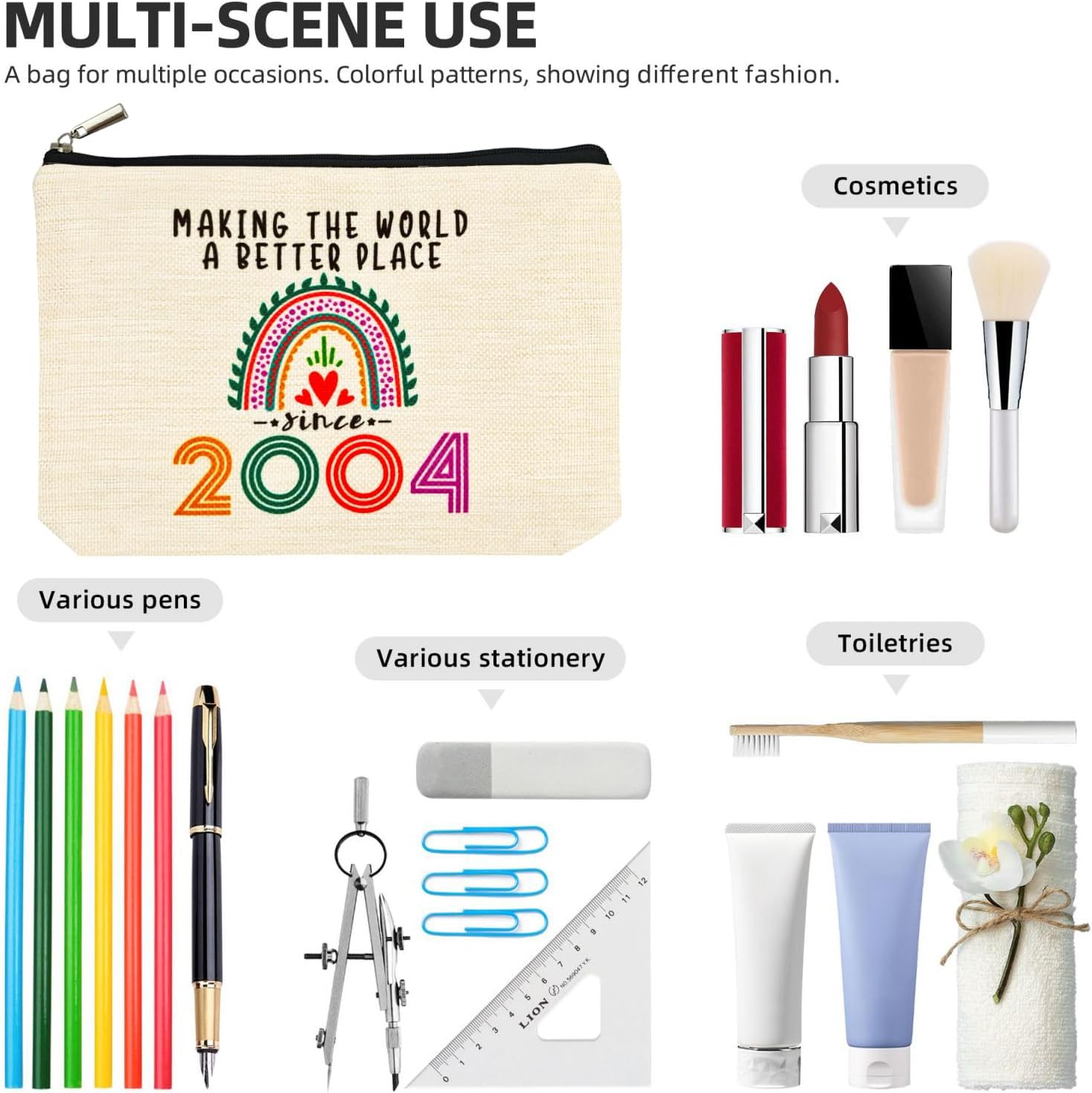 22nd Birthday Gifts for Her Makeup Bags, 2004 Happy 22nd Birthday Decorations for Women Her, 22 Year Old Gifts Ideas for Daughter, Sister, BFF, Female, Teenage Girls, Cosmetic Travel Pouch - Image 3