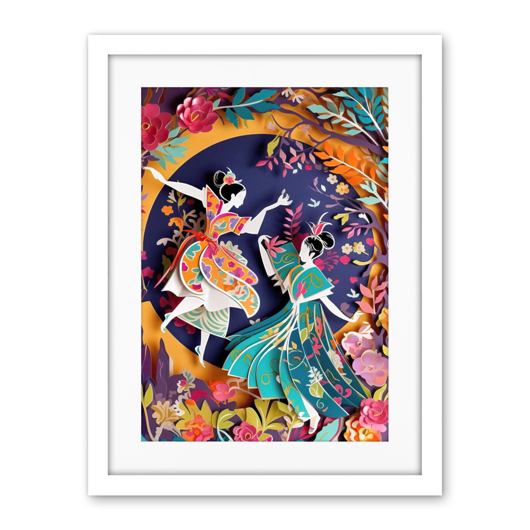 Artery8 Dancing in a Forest Paper Kirigami Art Nouveau Artwork Framed Wall Art Print 18X24 Inch