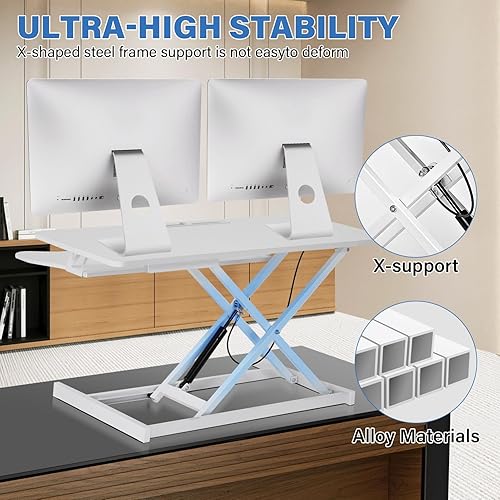 Miniatura 9 de Convertidor de escritorio de pie de 37 pulgadas, resorte neumático manual, convertidor de escritorio estable de dos monitores, estación de trabajo