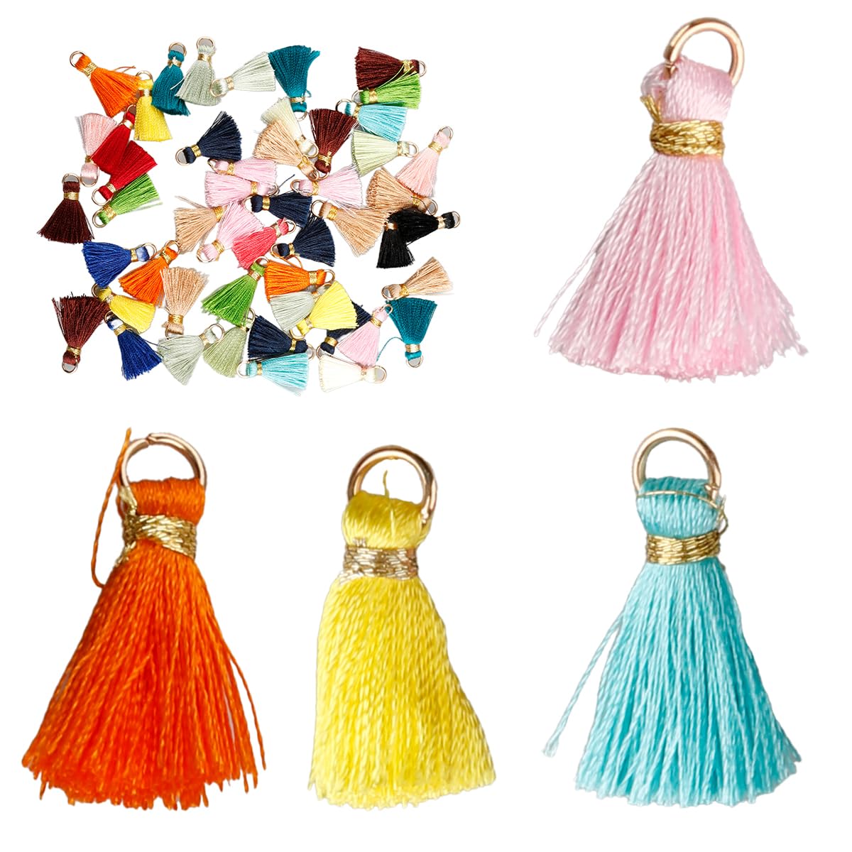 50PCS Mini Tassels,Handmade Tassel Pendants with Loop Holes,DIY Accessories Craft Supplies for Keychains Bookmarks Earring Jewelry Making Bag Curtain Home Decor(Random Colour)