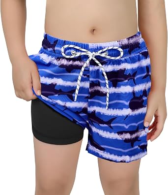 CULACCINO Boys Swim Trunks Boxer Brief Liner Anti Chafe Toddler Swim Shorts Boy Bathing Suit with Compression Liner 2-16T