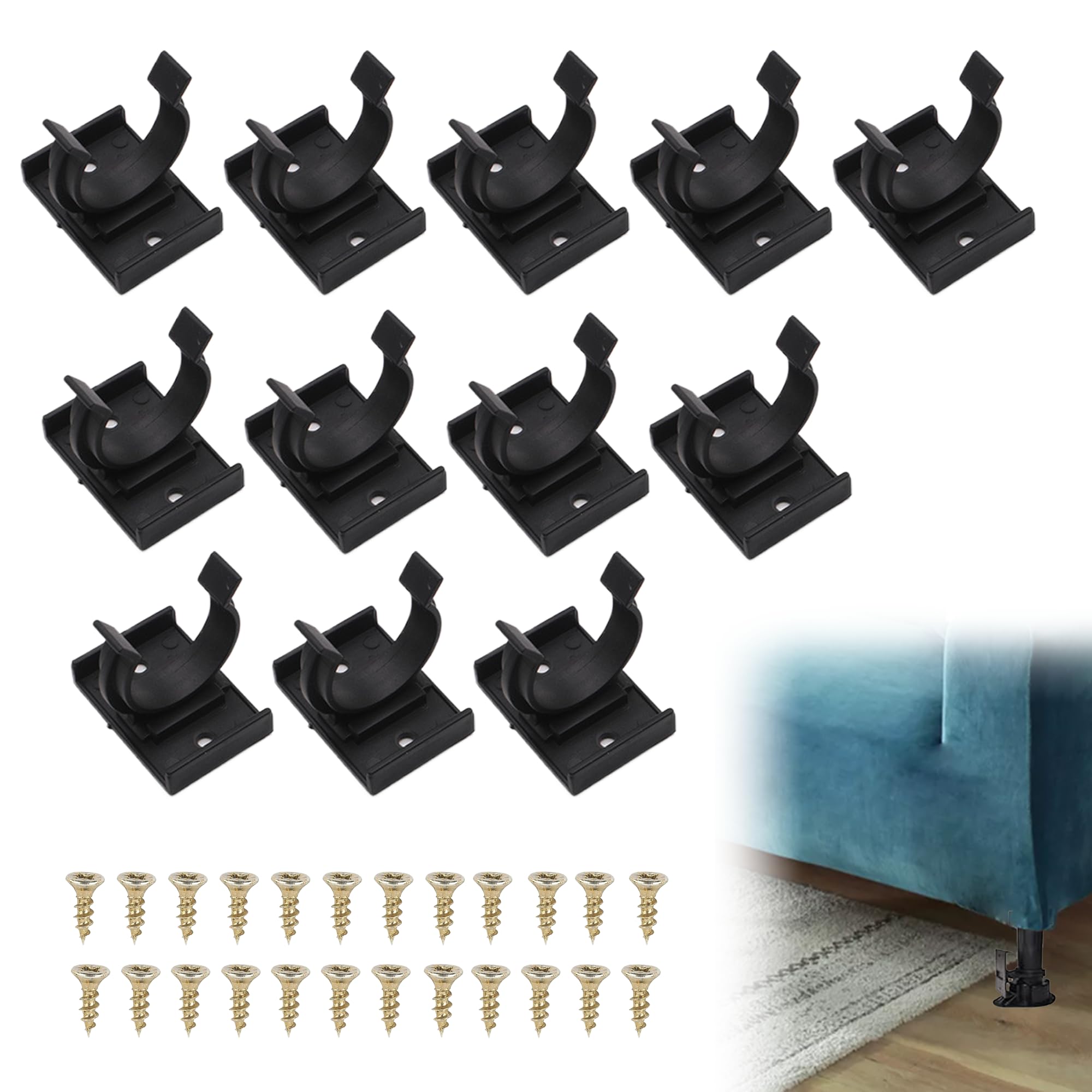 12Pcs Plinth Clips, Black Kitchen Plinth Clips with 24 Screws, Cabinet Plinth Clips Bracket