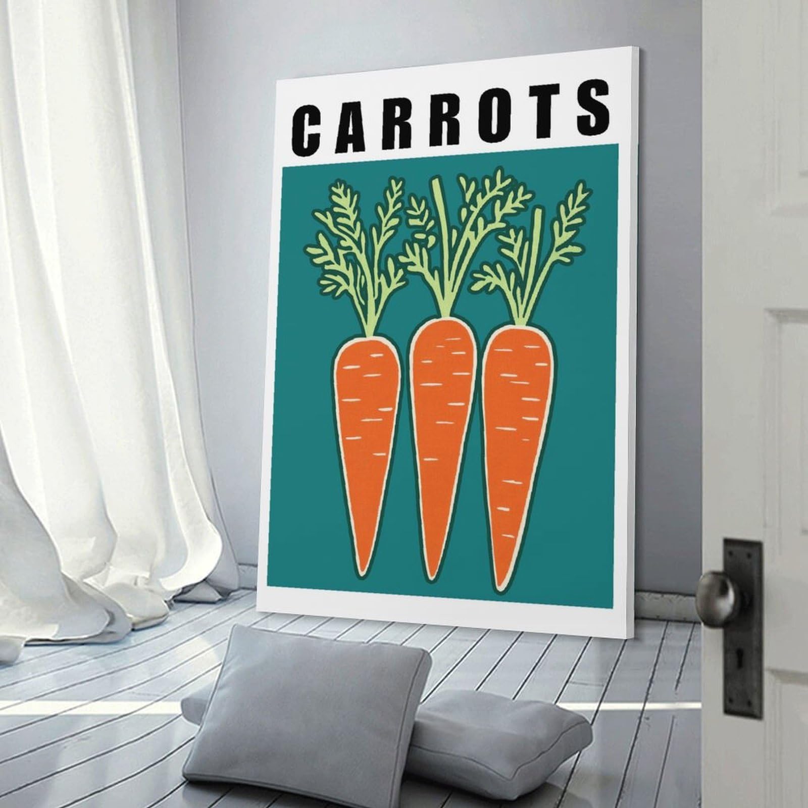 Junmoney Frame-Style-15 Hanging Wall Art Carrots Minimalist Vegetable Kitchen Art Print, 24X36inch(60X90cm), For Gallery Wall Layouts In Home Or Office, An Easy Match For Collected Prints