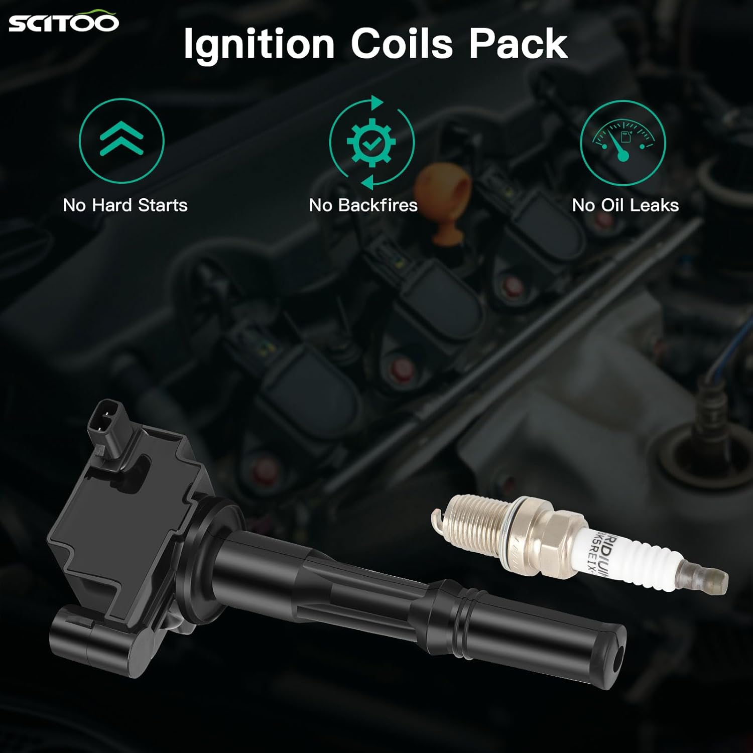 SCITOO 3 ignition coils with 6 iridium Spark Plugs for Toyota T100 for Tacoma 4Runner 2003-2004 V6 3.4L C1041 4503 UF156
