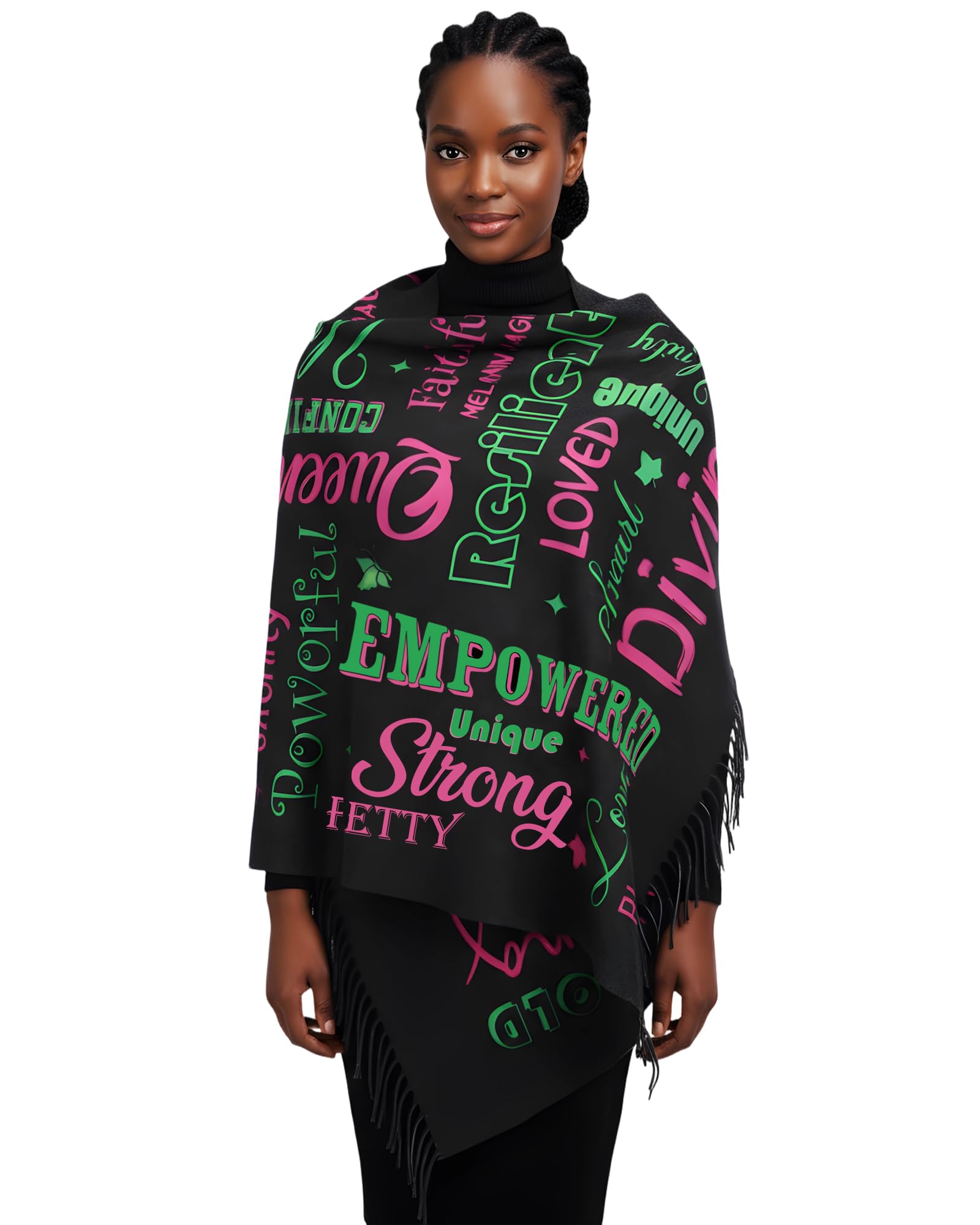 A-ka Sorority Gifts for Women - Black Pink Green Scarf Shawl Blanket with Tassel, Sorority Stuff Paraphernalia Party Favor 81 * 31 Inches